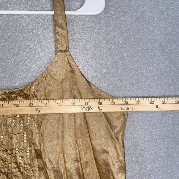 Eileen Fisher Tank Top Womens Large Gold Brown Scoop Neck Solid Print Silk - Picture 6 of 14